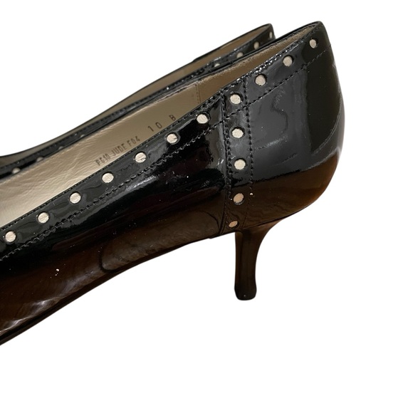 Coach Jude Patent Leather Black Parchment Studded Tassel Kitten Heels Women 10 - Picture 3 of 11